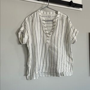 Madewell White and Navy Striped Blouse